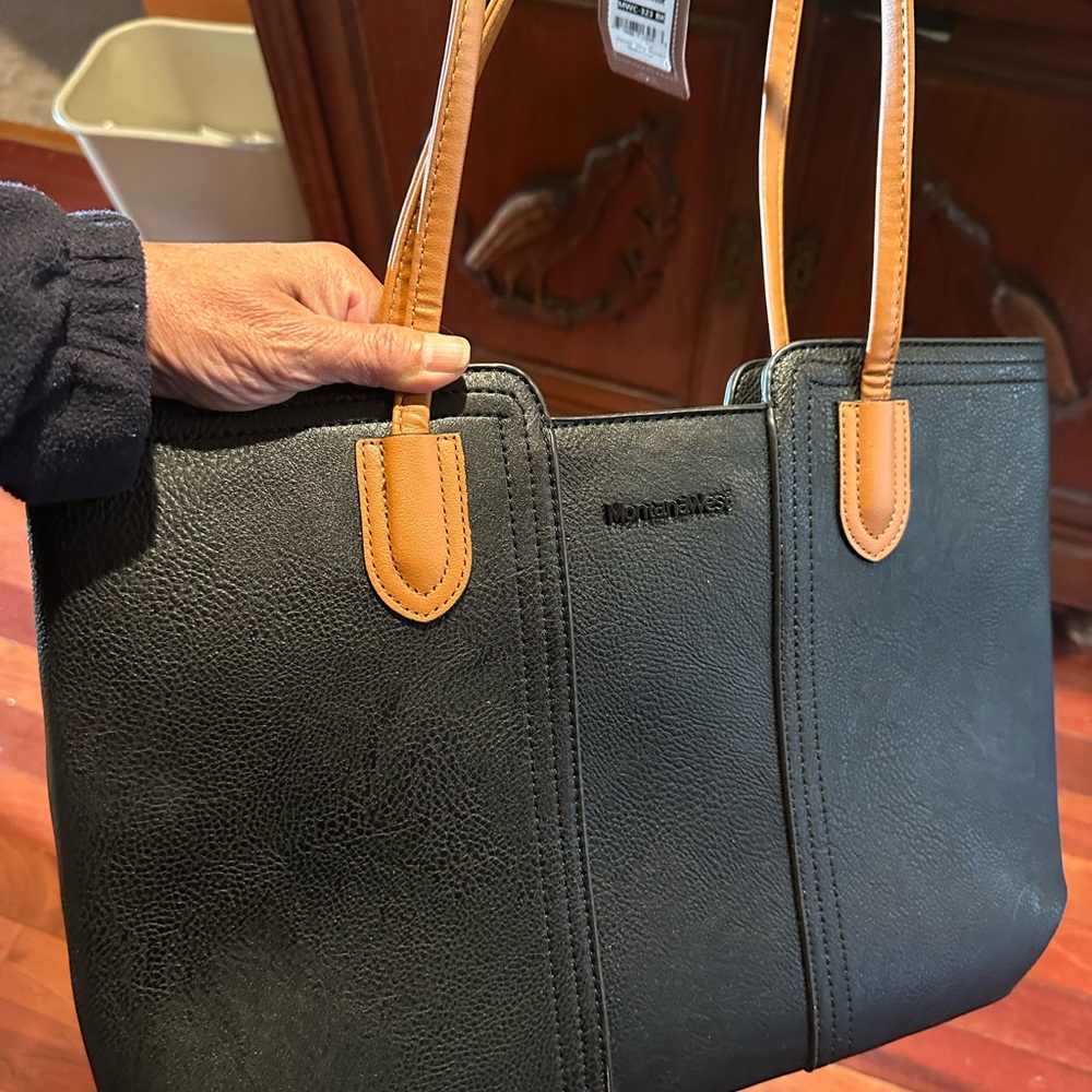 Montana West Black and Tan Structured Shoulder Bag